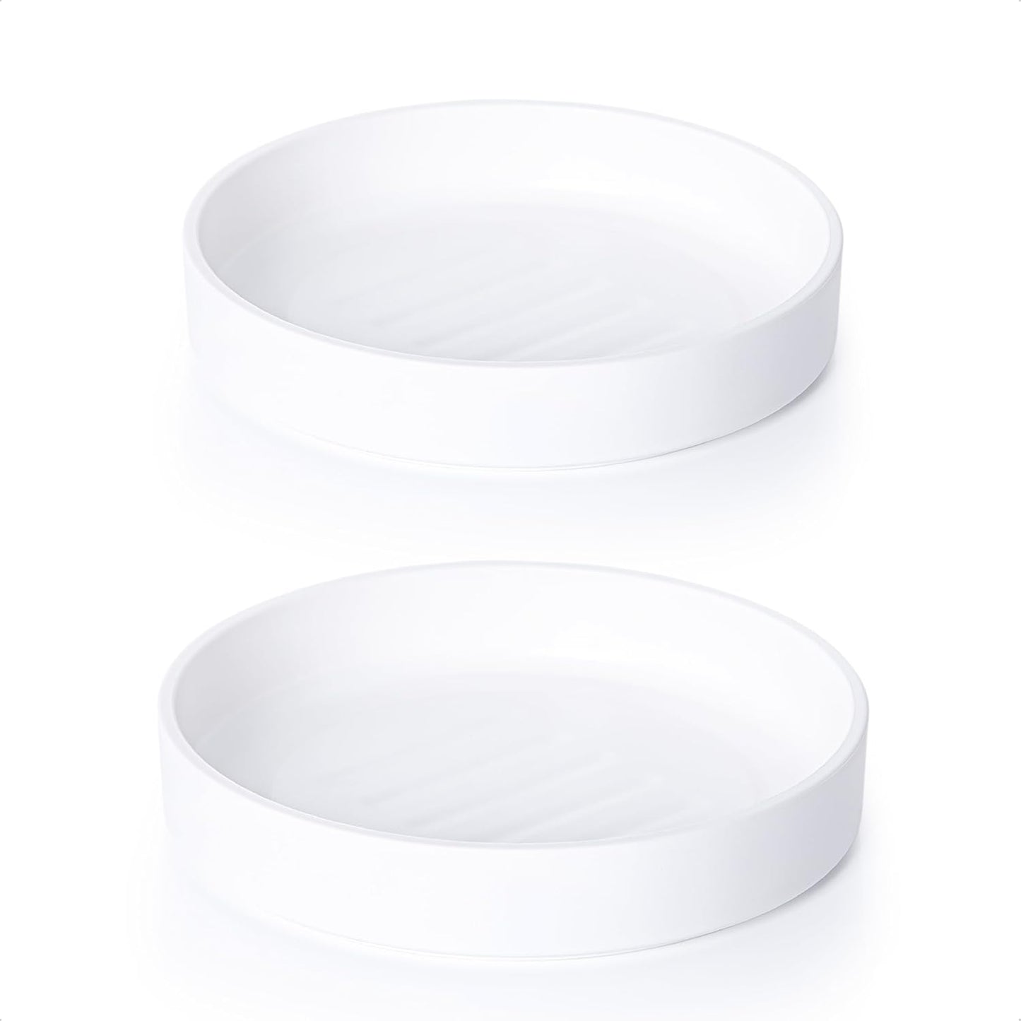 Phoenix Vine 8 Inch Plastic Plant Saucer Water Drip Tray, Heavy Sturdy Round Plant Drainage Tray for Indoors Outdoor, Set of 2, Matte White, 21-TY-8W-2