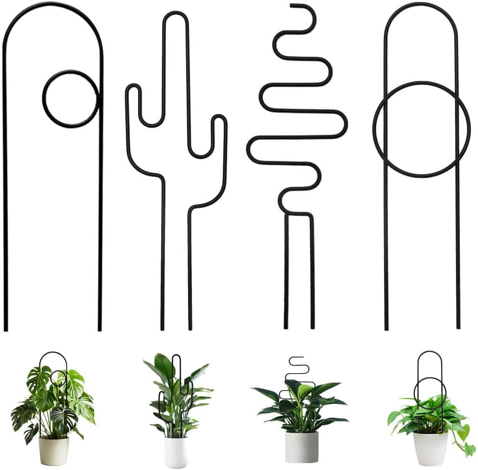 Small Plant Trellis for Climbing Plants Indoor - 13.8 Inch Trellis Indoor with Different Patterns for Vine Ivy Flower Plant Support, Metal Garden Trellis for Potted Plants, Set of 4 (Black)
