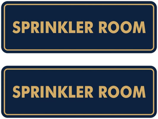 Signs ByLITA Standard Sprinkler Room Sign (Navy Blue/Gold) - Small 2 Pack