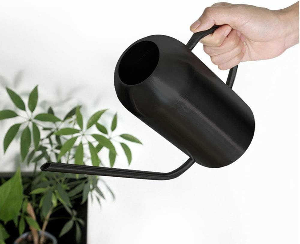 Watering Can Indoor Plants, 50 oz/1500 ml Metal Stainless Steel Watering Can Pot with Long Spout for Indoor House Plants Bonsai Outdoor Garden Flower Decorative(Copper) (Black)