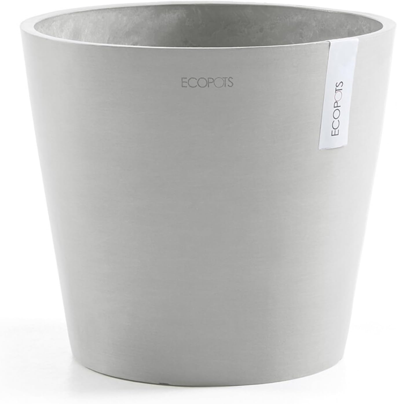 Ecopots Amsterdam Durable Modern Round Indoor/Outdoor Recycled-Based Composite Flower Pot Planter, White Grey, 12"