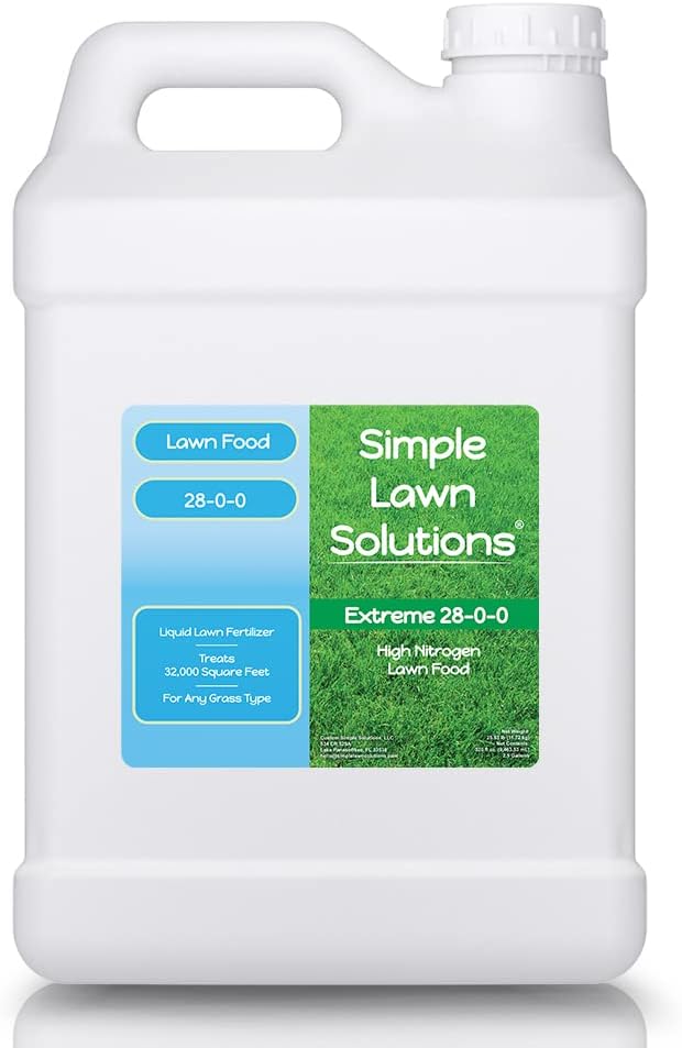 Maximum Green & Growth Fertilizer High Nitrogen 28-0-0 Lawn Food Liquid Fertilizer- Spring & Summer- Any Grass Type- Simple Lawn Solutions - Concentrated Quick & Slow Release Formula (2.5 Gallon)