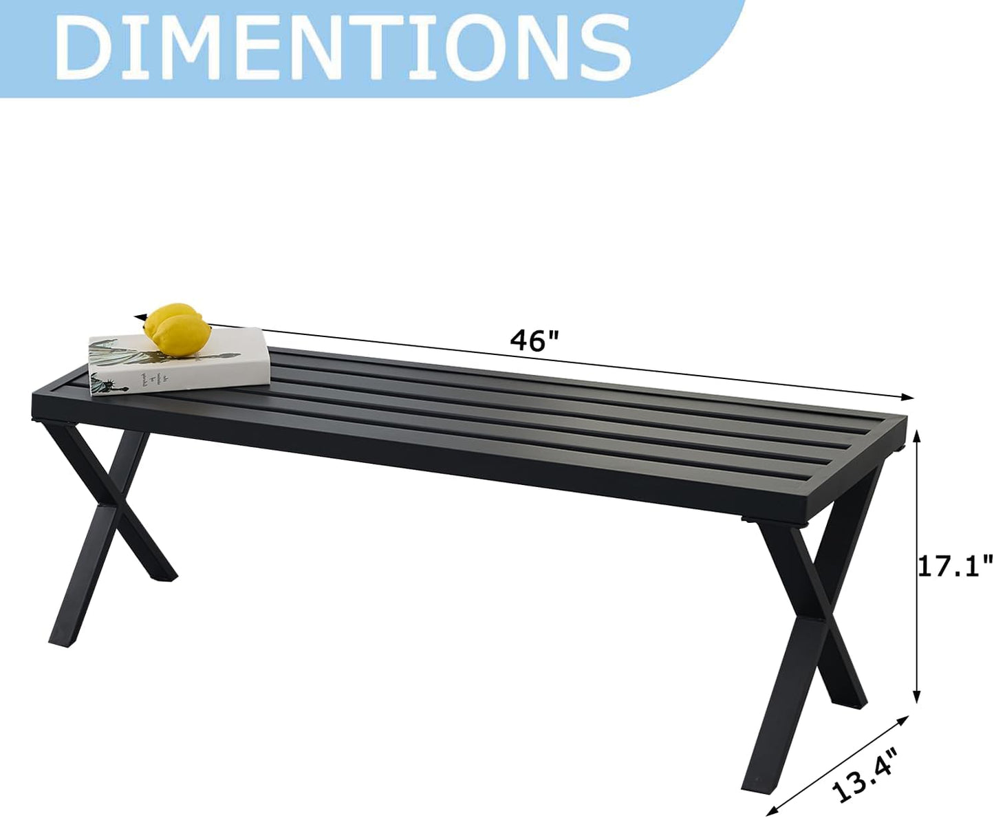 Black Outdoor Bench, 46" Outdoor Metal Backless Bench for Outdoor, Patio Garden Bench, All Weather Outdoor Bench with cors for Garden, Backyard, Porch, Black