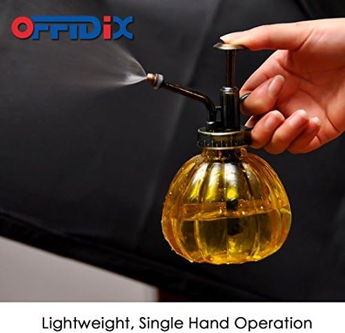 OFFIDIX Yellow Glass Watering Can Indoor, 6.3" Tall Vintage Style with Bronze Plastic Top Pump One Hand Spray Bottle