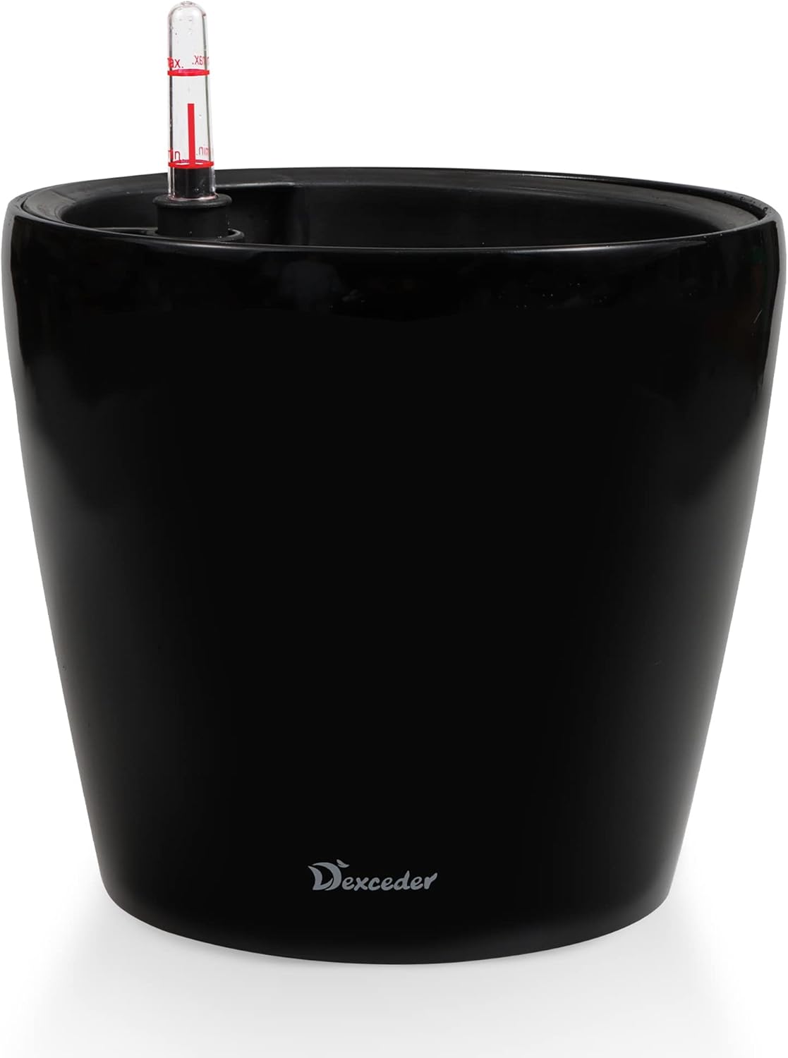 Dexceder 11x10 Inches High Gloss Self Watering Planter Indoor Outdoor, Inner Pot Design, Thickened Table Flower Plant Pot with Water Level Indicator (Black)