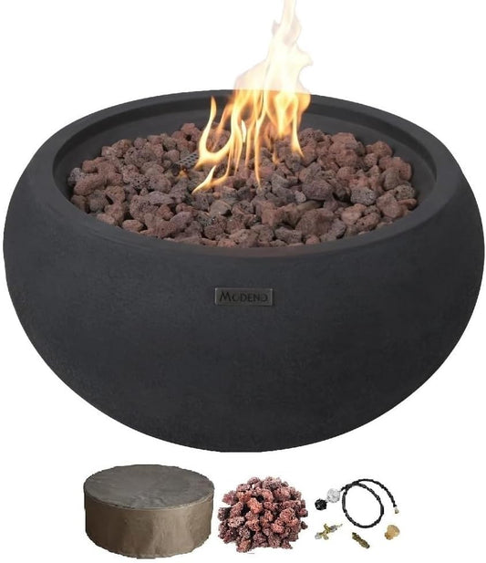 AMS Fireplace | Modeno | York | Firepit Table | Cover and Lava Rocks Included | (Fuel: Liquid Propane - Black)
