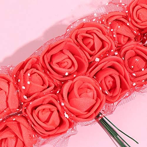Foam Rose Fake Flowers for Crafts 144 pcs 2 cm Mini Wreaths Artificial Flower Bouquet Multicolor Rose Flower Wedding Scrapbooking Decoration Rose Fake Flower(Red)