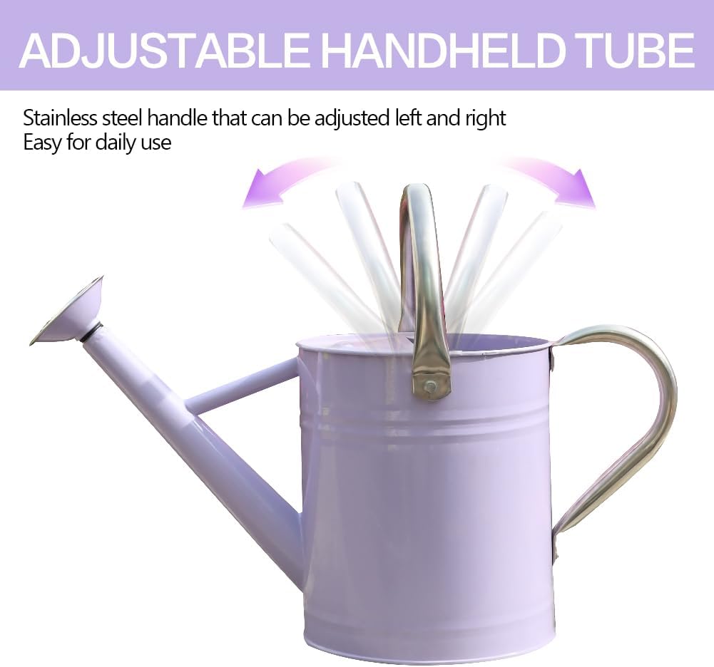 Metal Watering Can, One Gallon Watering Cans Stainless Steel for Outdoor Indoor Garden Plants Watering (Stainless Steel Handle Purple)