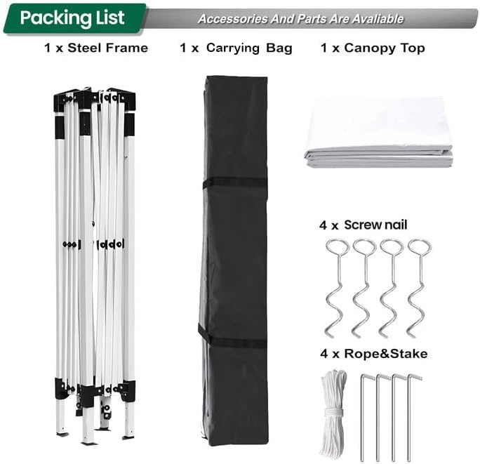 10x10ft Pop Up Canopy Tent,Heavy Duty Waterproof Folding Tent for Camping Parties Events Parties,Outdoor Canopy,Portable Sun Shelter,3 Adjustable Height(White)