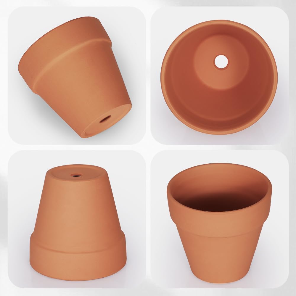 4 inch Terracotta Clay Pots, 24 Pack Clay Flower Pots with Drainage, Great for Plants, DIY, Crafts, Wedding