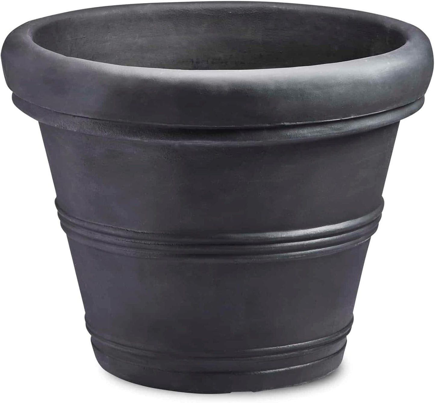 Crescent Garden Brunello Classic Rolled Rim Planter Pot, Indoor/Outdoor Weather-Safe Round Plant Pot, 14'' (Caviar Black)