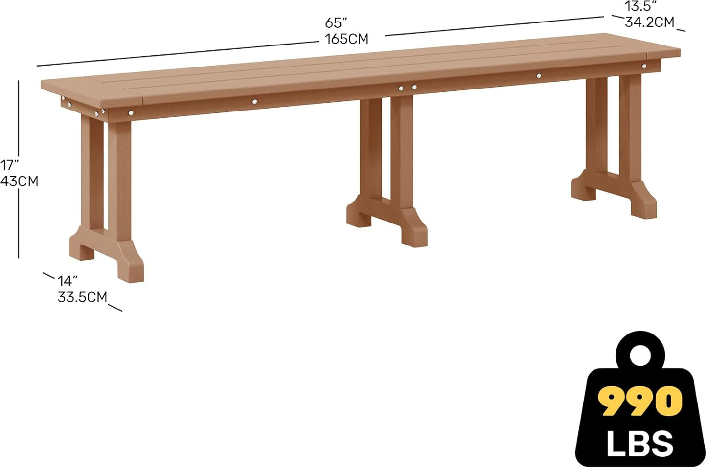 Outdoor Benches Weatherproof, Park Long Bench Poly Lumber Backless for Entryway Front Porch Garden Bench Seat for Patio, Teak