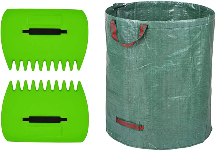 CFH-ALLEZ 1 Pair Lawn Claws Leaf Scoop Collect + 1 Pack 72 Gallons Reusable Light Green Garden Bag