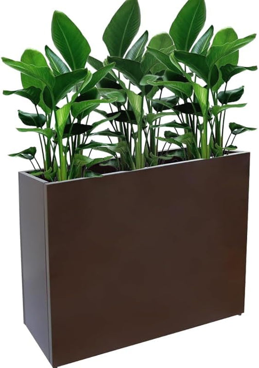 Metal Tall Long Planter Box Large Rectangular Planter Flower Pot with Drainage Holes for Indoor Outdoor Deck Porch Garden Home Patio Front Door (Espresso, L)