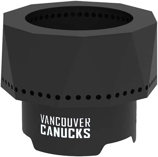 Blue Sky Outdoor Living NHL Vancouver Canucks Ridge Portable Steel Smokeless Fire Pit with Carrying Bag & Spark Screen Kit, Firewood & Wood Pellet