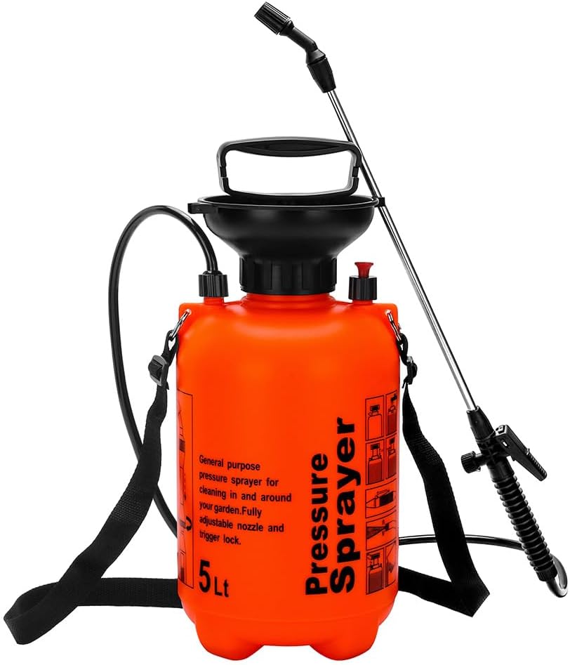 NewBeeclassic 1.3Gal/5L Garden Sprayer, Pressurized Water Spray Bottle with Adjustable Shoulder Strap Pump Pressure Sprayer for Weeds, Lawn Care & Pesticides (Orange)