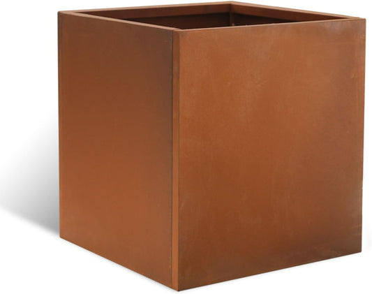 Corten Steel Planter Box Metal Outdoor Large Rectangular Rustic Durable Antique Detached for Commercial Residential Patio Deck and Backyard 17" x 17" x 18"