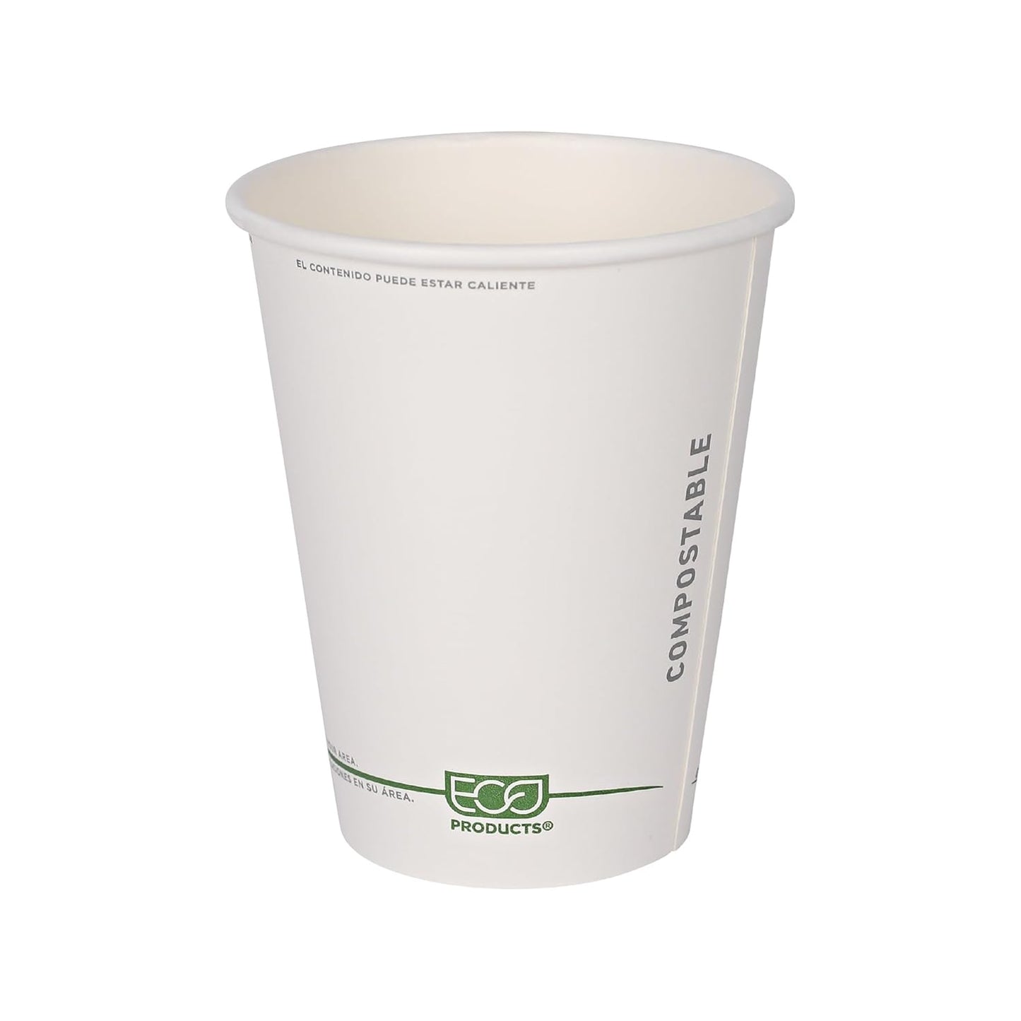 ECO PRODUCTS Compostable Disposable GreenStripe 12oz Coffee Cups, Pack of 50, White Single Wall Hot Paper Cup, Plant Based PLA Lining, Biodegradable