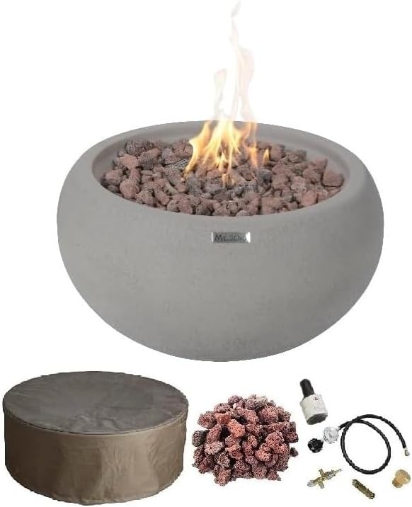 AMS Fireplace | Modeno | Newbridge | Firepit Table | Cover and Lava Rocks Included | (Fuel: Liquid Propane - Light Gray)