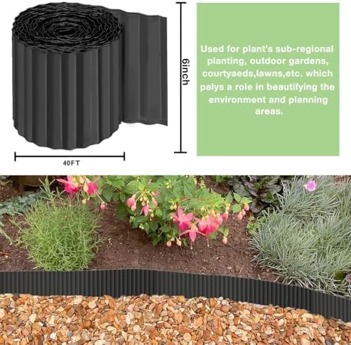 Landscape Edging Border 10in x 20ft- Corrugated Metal Garden Edging-Lawn Edging Borders-Galvanized Edging Long Strips Yard Border for DIY Flower Beds, Plants, Walkways-Black