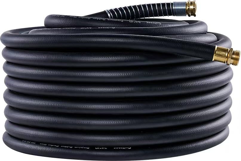 Garden Hose 100FT x 3/4”, Heavy Duty Rubber Hose, Water Hose with Five-Layered Braiding, Male Female Fittings, 1000PSI Burst, 200PSI Working (Black)