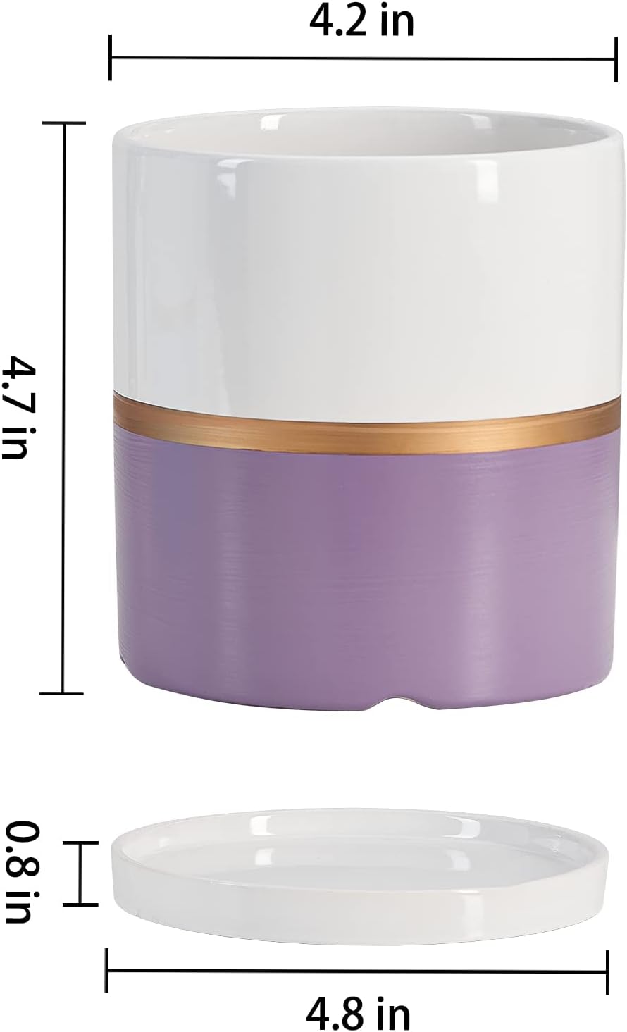 Ekirlin 4 inch Plant Pot - Ceramic Flower Planters Indoor - Modern Succulents Containers with Drain Hole Saucer, Decorate Home, Office & Outdoor (Purple)