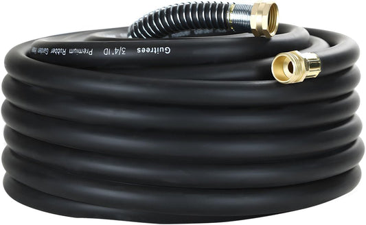 50FT 3/4 Heavy Duty Rubber Garden Hose - 200psi Working, 1000psi Burst - Hot/Cold Water - Five-Layered Braiding for Durability - Versatile for Gardening, Agriculture, Construction(Black)