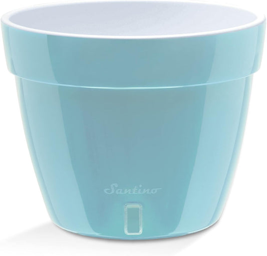 Santino ASTI 11.8 Inch Self Watering Planter Menthol/White for Indoor Plants - Premium Quality Modern Plastic Pot w/Water Level Indicator for All House Herbs, Plants, African Violets and Dahlias