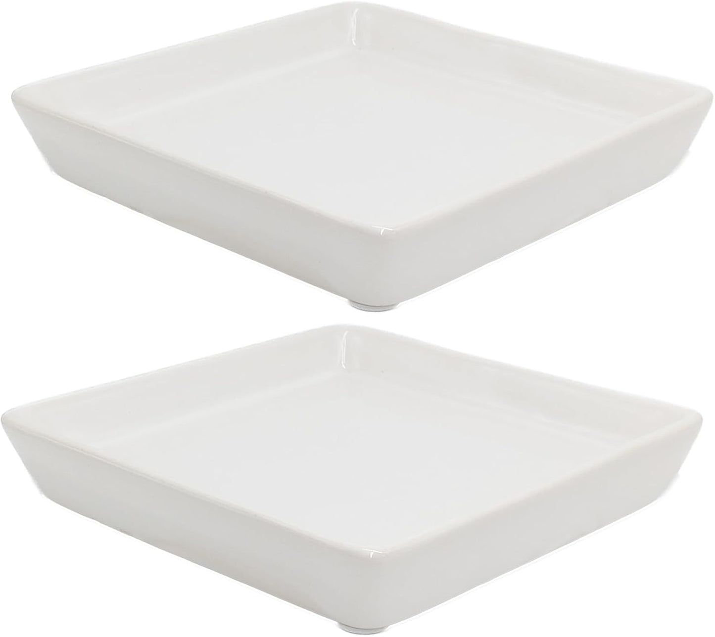 Square Plant Saucer 10 Inch 2 Pack，Plant Trays for Pots, White Ceramic Plant Saucers for Indoors Outdoors, Plant Drip Tray 4 6 8 10 12 14 Inch