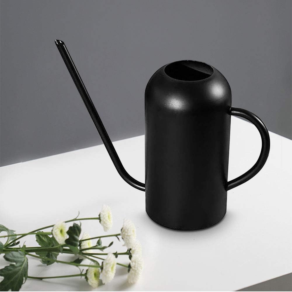 Watering Can Indoor Plants, 50 oz/1500 ml Metal Stainless Steel Watering Can Pot with Long Spout for Indoor House Plants Bonsai Outdoor Garden Flower Decorative(Copper) (Black)