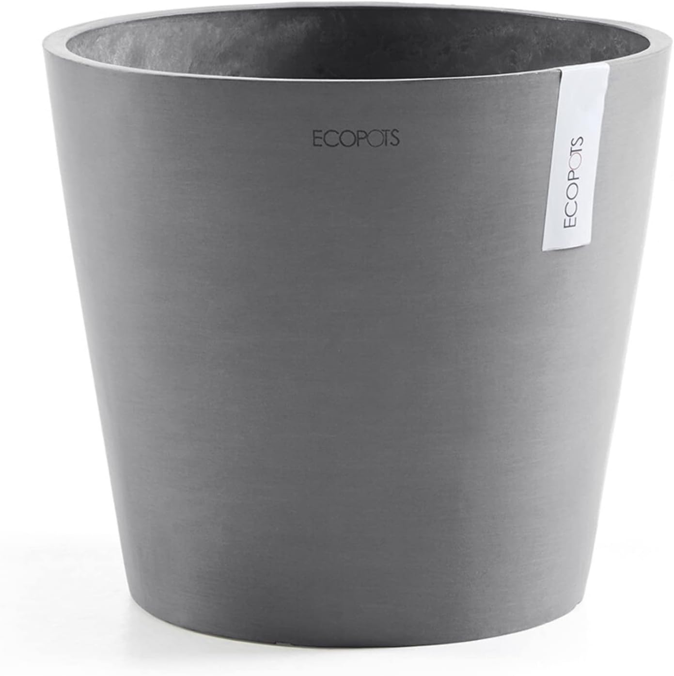 Ecopots Amsterdam Durable Modern Round Indoor/Outdoor Recycled-Based Composite Flower Pot Planter, Grey, 16"