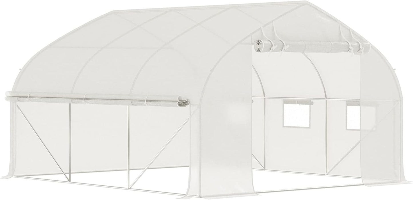 Outsunny 11.5' x 10' x 6.5' Walk-in Tunnel Greenhouse, Green House with Zippered Mesh Door, 7 Mesh Windows & Roll-up Sidewalls, Upgraded Gardening Plant Hot House with Galvanized Steel Hoops, White