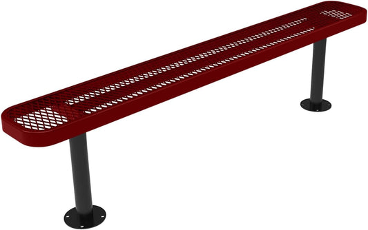 Heavy-Duty Outdoor Bench Thermoplastic Coated, Expanded Metal, Commercial-Grade Seating, Made in America (Surface Without Back, 6 Ft, Textured Burgundy)
