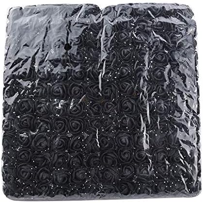 144pcs Mini Fake Rose Flower Heads Mini Foam Rose Head DIY Holiday Decoration Handmade Clip Art Fake Flower Wedding Home Party Wreath Gift Box Decoration（Black）