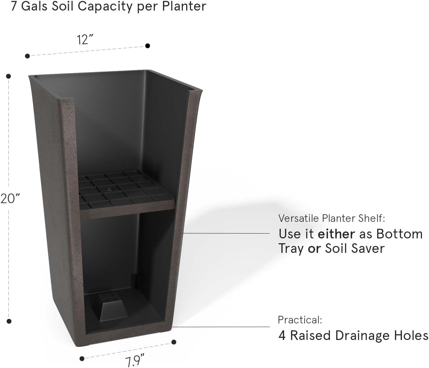 LA JOLIE MUSE Tall Outdoor Planters Set of 2, 20 inch Large Tapered Square Planters for Indoor/Outdoor Plants, Large Outdoor Flower Pots for Front Door, Patio and Deck