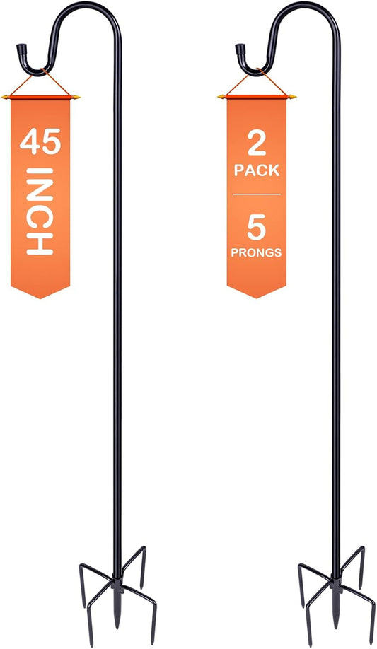 Ottsuls Bird Feeder Pole, 45 INCH Heavy Duty Shepherds Hooks for Outdoor with 5 Prong Base, Adjustable Stand Hanger for Garden Plant, Hummingbird Feeder, Lantern, Hanging Wedding Decor (2 Pack)
