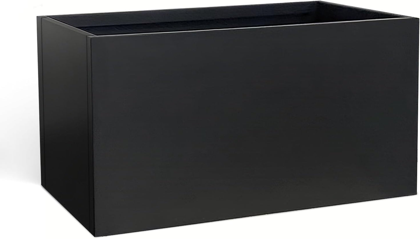 Steel Planter 36" x 12" x 16" Metal Rectangle Outdoor Planter Black Powder Coated Flower Box Metallic Heavy Pot Indoor & Outdoor, Commercial & Residential (L36 x W12 x D16, Black)