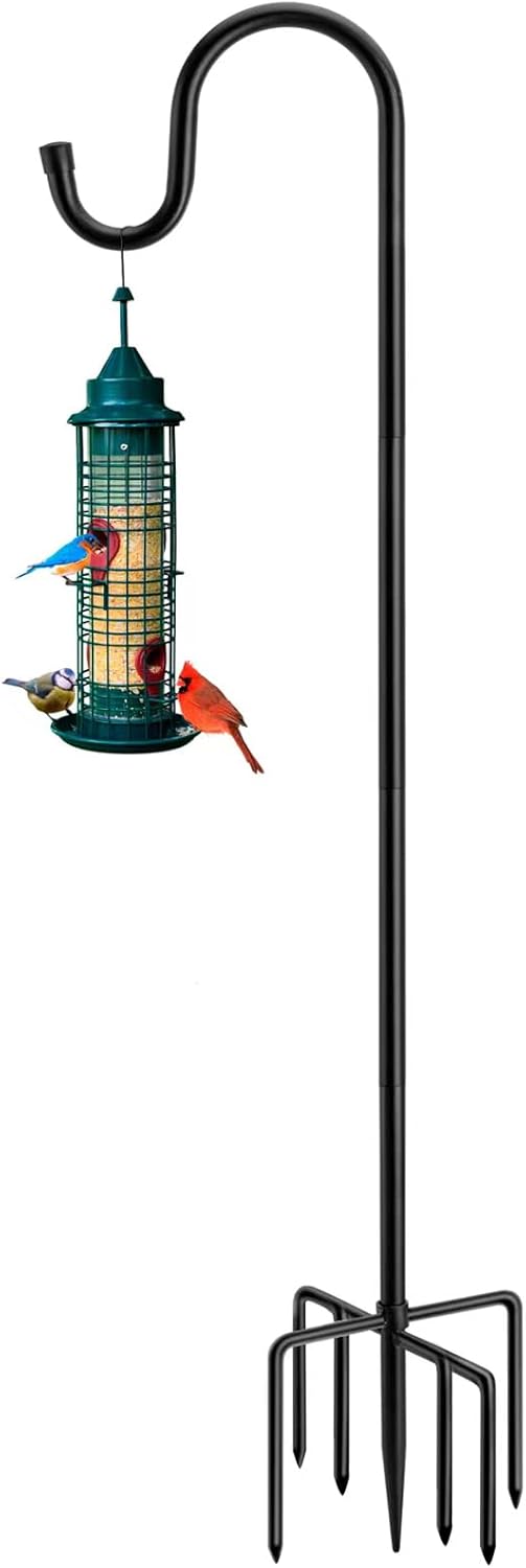 Shepherds Hooks for Outdoor with 7 Base Prongs, 72 Inches Heavy Duty Garden Bird Feeder Pole for Hanging Lantern, Plant Baskets, Solar Light Lanterns, Outdoor Plant Hanger Hook,1 Pack