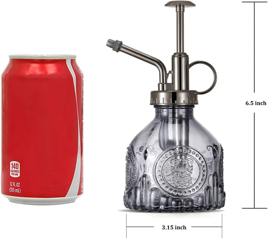 Glass Plant Mister Spray Bottle, Vintage Plant Water Spritzer, Succulent Spray Bottle with Top Pump, Small Glass Sprayer Mister Watering Can for Indoor Outdoor Houseplant - Grey