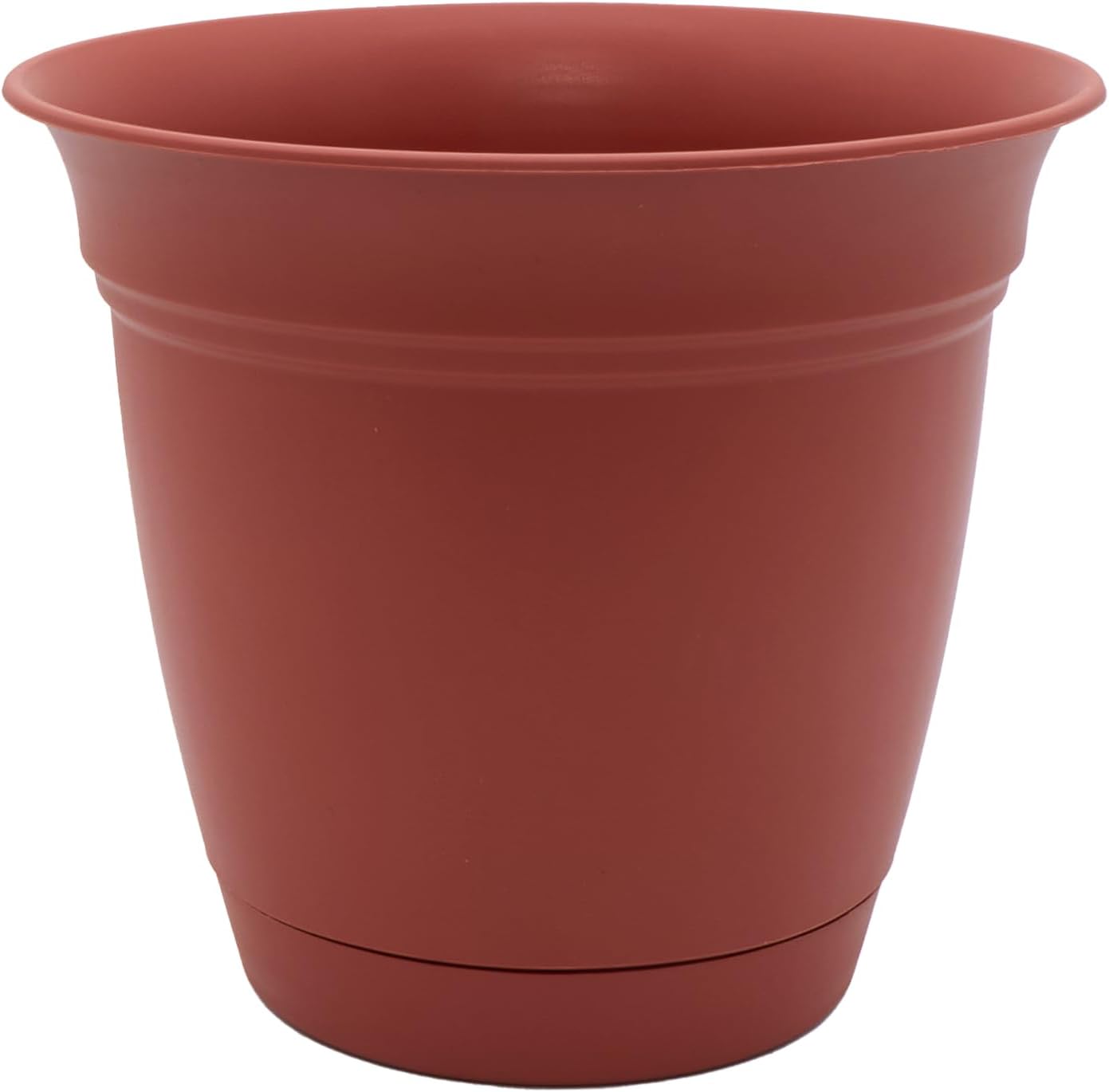 The HC Companies Eclipse Round Planter with Saucer - Outdoor & Indoor Plant Pot with Drainage Holes - Lightweight, UV-Resistant Plastic Pots for Plants, Flowers & Herbs (8" Clay, Pack of 1)