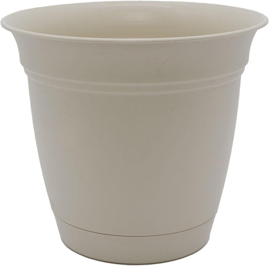 The HC Companies Eclipse Round Planter with Saucer - Outdoor & Indoor Plant Pot with Drainage Holes - Lightweight, UV-Resistant Plastic Pots for Plants, Flowers & Herbs (6” Cottage Stone, Pack of 1)