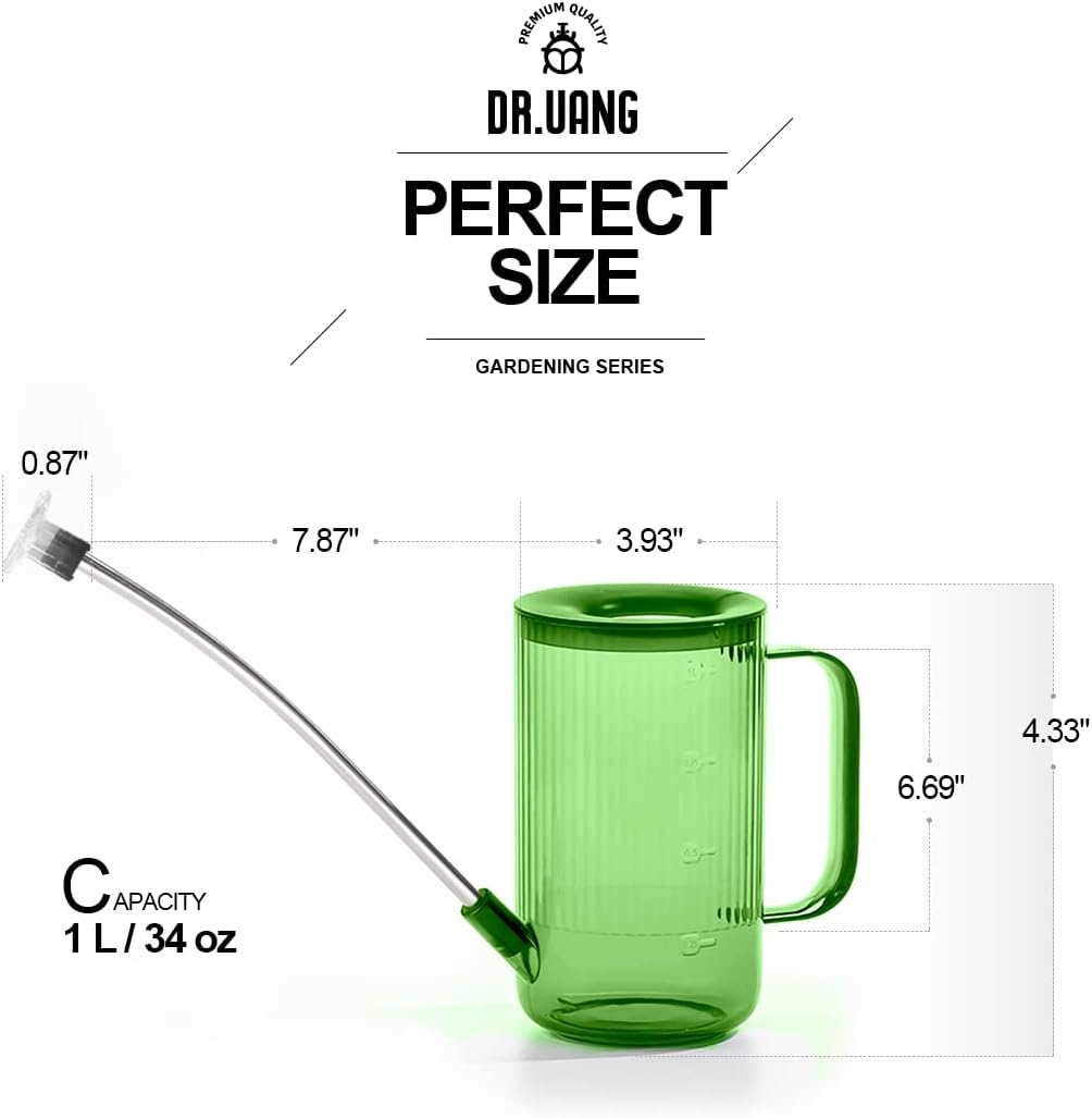 Small Watering Can Indoor Plants with Long Spout (1L, Green)