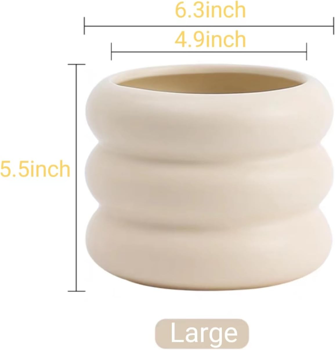 Ceramic Plant Pot Indoor, 6.5 Inch Flower Pot with Drainage Hole, Tiered Bubble Design Ceramic Planter for Home & Office Decor (Beige)