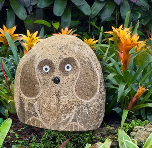 Mom and Dad Boulder Dog Set – Hand-Carved Granite Garden Statues – Natural Stone Animal Décor – 8" & 12", Weather-Resistant, Unique Gift Set