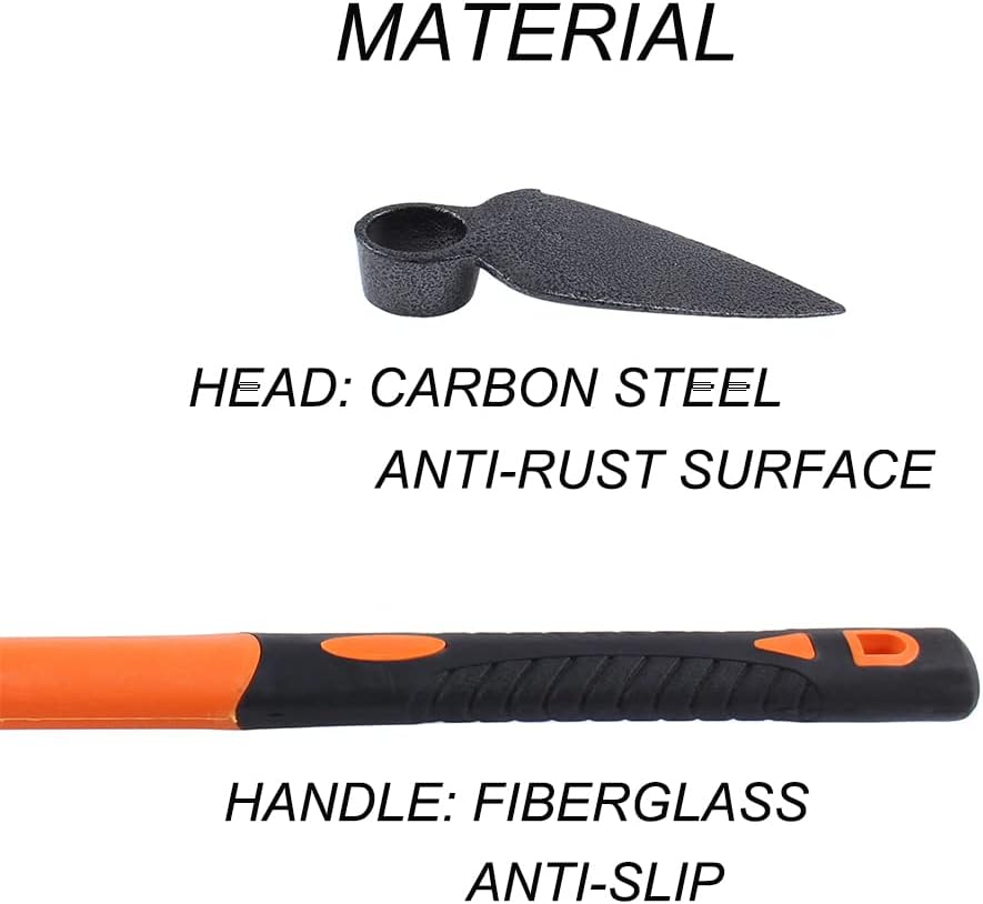 Single Head Sharp Hoe with Heavy Duty Forged Adze and Ergonomic Non-Slip Handle for Loosening Soil, Seeding, Camping Outdoor 39mm/15-Inch