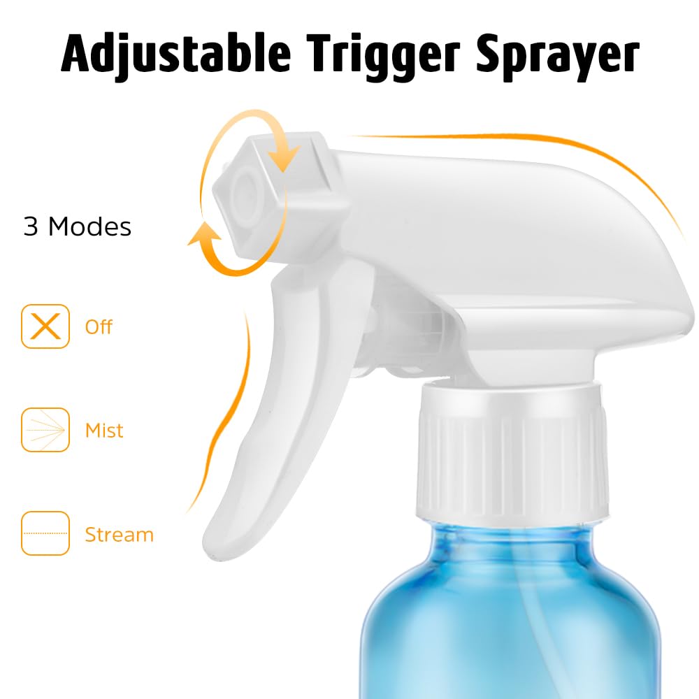 Tecohouse Glass Spray Bottles 4 oz, 2 Pack Spray Bottles for Hair Empty Refillable Fine Mist Sprayer with Labels, Funnel, Pipettes Blue