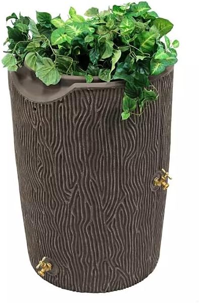 Impressions Bark 50-Gallon Rain Barrel, Wood Grain Design, Decorative Water Collection Tank (Oak)
