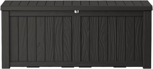 Extra-Large 150 Gallon Outdoor Chest Storage Waterproof - Outside Storage Box & Bench, Resin Deck Chest for Patio/Pool, Lockable UV-Resistant, Onyx Black