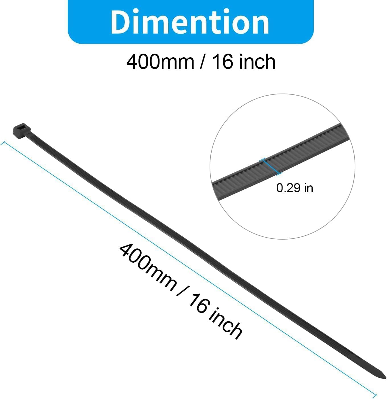 XINGO 16 Inch Blue Zip Ties Heavy Duty 50 Pack, 120 LBS Tensile Strength, Premium Nylon Cable Wire Ties, Self-locking Plastic Ties for Indoor and Outdoor Use