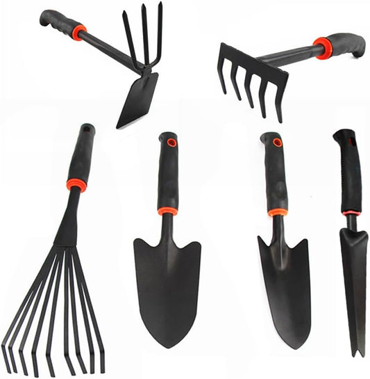 Large Garden Tool Set with Non-Slip Rubber Handle - 6 Piece Heavy Duty, Gardening Hand Tools, Sturdy Durable, Classic Utility Gardening Gift